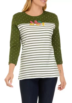 Best Pirce 🎁 Kim Rogers® 👩 Women's Crew Neck Yoke Graphic Long Sleeve T-Shirt 💯 -Kim Rogers® Shop Belk 1382