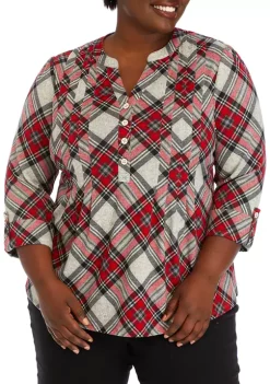 Top 10 🥰 Kim Rogers® Plus Size 3/4 Sleeve Printed Henley Top 🌟