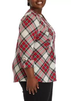 Top 10 🥰 Kim Rogers® Plus Size 3/4 Sleeve Printed Henley Top 🌟 -Kim Rogers® Shop Belk 1396