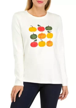 Coupon 🎁 Kim Rogers® Petite Long Sleeve Crew Neck Graphic T-Shirt 💯 -Kim Rogers® Shop Belk 1408