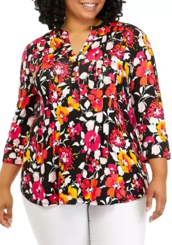 Best deal ✔️ Kim Rogers® Plus Size 3/4 Sleeve Floral Henley 👕 Shirt 😉 -Kim Rogers® Shop Belk 1416
