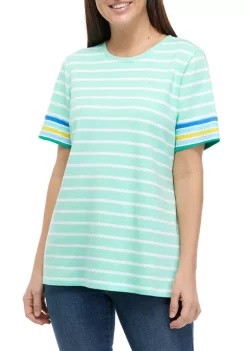 Best Pirce 👍 Kim Rogers® 👩 Women's Striped Short Sleeve Crew Neck T-Shirt 🛒