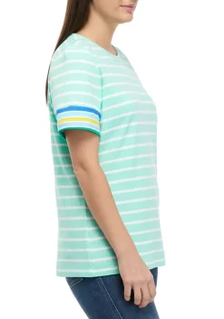 Best Pirce 👍 Kim Rogers® 👩 Women's Striped Short Sleeve Crew Neck T-Shirt 🛒 -Kim Rogers® Shop Belk 1442
