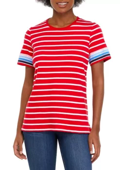 Best Pirce 👍 Kim Rogers® 👩 Women's Striped Short Sleeve Crew Neck T-Shirt 🛒 -Kim Rogers® Shop Belk 1444