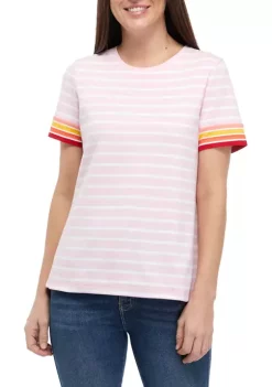 Best Pirce 👍 Kim Rogers® 👩 Women's Striped Short Sleeve Crew Neck T-Shirt 🛒 -Kim Rogers® Shop Belk 1445