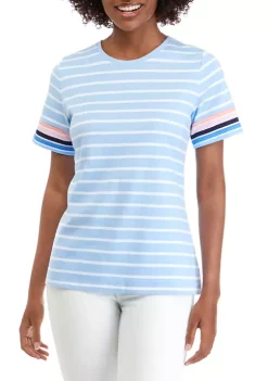 Best Pirce 👍 Kim Rogers® 👩 Women's Striped Short Sleeve Crew Neck T-Shirt 🛒 -Kim Rogers® Shop Belk 1446