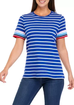 Best Pirce 👍 Kim Rogers® 👩 Women's Striped Short Sleeve Crew Neck T-Shirt 🛒 -Kim Rogers® Shop Belk 1447