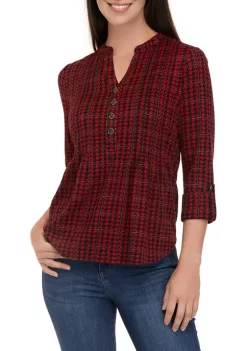 Brand new 🥰 Kim Rogers® Petite 3/4 Sleeve Henley Hacci Top ✨ -Kim Rogers® Shop Belk 1499