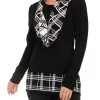 Best Pirce ✨ Kim Rogers® 👩 Women's Long Sleeve Sweater with Printed Scarf 😀