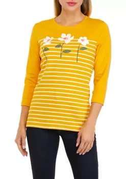 Wholesale 🔥 Kim Rogers® Petite 3/4 Sleeve Crew Neck Graphic Yoke T-Shirt 🧨 -Kim Rogers® Shop Belk 1521