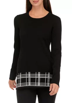 Best Pirce ✨ Kim Rogers® 👩 Women's Long Sleeve Sweater with Printed Scarf 😀 -Kim Rogers® Shop Belk 154