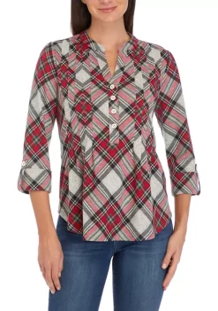 Wholesale 🛒 Kim Rogers® Petite 3/4 Sleeve Henley Hacci Top 😍 -Kim Rogers® Shop Belk 1547