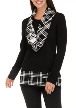 Best Pirce ✨ Kim Rogers® 👩 Women's Long Sleeve Sweater with Printed Scarf 😀 -Kim Rogers® Shop Belk 155