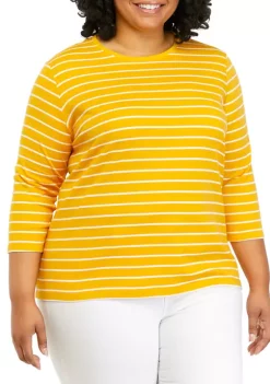 Best Sale 💯 Kim Rogers® Plus Size 3/4 Sleeve Crew Neck Top 😉 -Kim Rogers® Shop Belk 1551