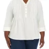 Best Sale 👍 Kim Rogers® Plus Size 3/4 Sleeve Henley Hacci Top 😉