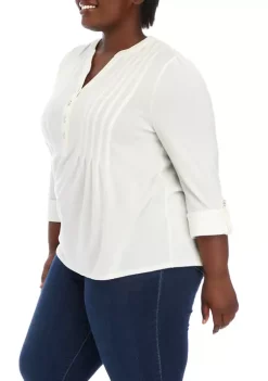 Best Sale 👍 Kim Rogers® Plus Size 3/4 Sleeve Henley Hacci Top 😉 -Kim Rogers® Shop Belk 1554