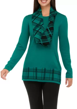 Best Pirce ✨ Kim Rogers® 👩 Women's Long Sleeve Sweater with Printed Scarf 😀 -Kim Rogers® Shop Belk 157