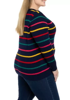Brand new ⭐ Kim Rogers® Plus Size Cable Crew Neck Striped Sweater ⌛ -Kim Rogers® Shop Belk 1570