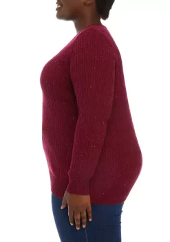 Outlet 🛒 Kim Rogers® Plus Size Long Sleeve Cable Crew Neck Sweater 🎉 -Kim Rogers® Shop Belk 1601