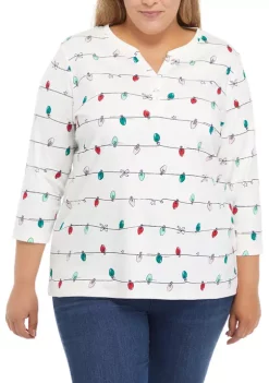 Coupon 🛒 Kim Rogers® Plus Size Henley Print Top 🛒 -Kim Rogers® Shop Belk 1624