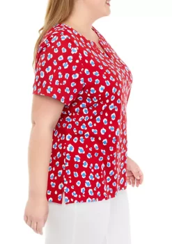 Best deal 🎁 Kim Rogers® Plus Size Short Sleeve Split Neck Floral Print Top 🛒 -Kim Rogers® Shop Belk 1637