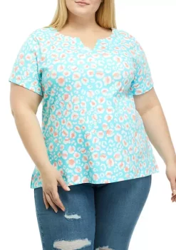 Best deal 🎁 Kim Rogers® Plus Size Short Sleeve Split Neck Floral Print Top 🛒 -Kim Rogers® Shop Belk 1639