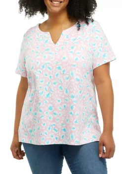 Best deal 🎁 Kim Rogers® Plus Size Short Sleeve Split Neck Floral Print Top 🛒 -Kim Rogers® Shop Belk 1640