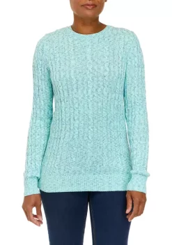 Best deal 🥰 Kim Rogers® 👩 Women's Long Sleeve Cable Crew Neck Space Dye Sweater 👍