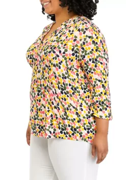 Wholesale 🔥 Kim Rogers® Plus Size 3/4 Sleeve Petal Dot Print 👚 Shirt 😍 -Kim Rogers® Shop Belk 1671
