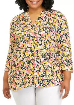 Wholesale 🔥 Kim Rogers® Plus Size 3/4 Sleeve Petal Dot Print 👚 Shirt 😍 -Kim Rogers® Shop Belk 1672