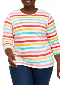 Buy 👏 Kim Rogers® Plus Size 3/4 Sleeve Printed 👕 Shirt 🧨 -Kim Rogers® Shop Belk 178