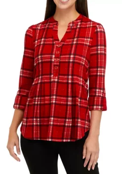 Best deal 🎁 Kim Rogers® Petite 3/4 Sleeve Henley Hacci Top 🎉