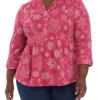 New 🧨 Kim Rogers® Plus Size 3/4 Sleeve Printed Henley Top ⌛ -Kim Rogers® Shop Belk 1784