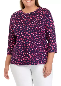 Buy 👏 Kim Rogers® Plus Size 3/4 Sleeve Printed 👕 Shirt 🧨 -Kim Rogers® Shop Belk 179
