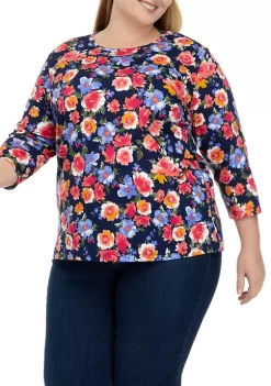 Buy 👏 Kim Rogers® Plus Size 3/4 Sleeve Printed 👕 Shirt 🧨 -Kim Rogers® Shop Belk 181