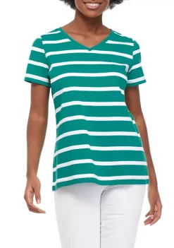 Buy 😀 Kim Rogers® 👩 Women's Short Sleeve Striped V-Neck T-Shirt ✨