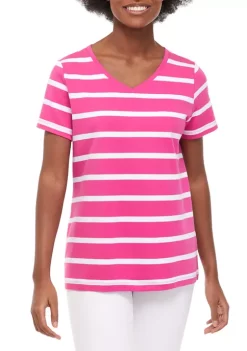 Buy 😀 Kim Rogers® 👩 Women's Short Sleeve Striped V-Neck T-Shirt ✨ -Kim Rogers® Shop Belk 1832