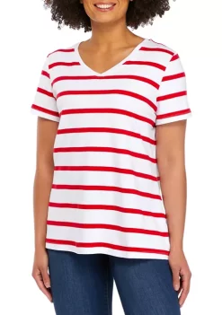 Buy 😀 Kim Rogers® 👩 Women's Short Sleeve Striped V-Neck T-Shirt ✨ -Kim Rogers® Shop Belk 1833