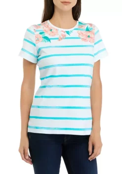 Promo 👍 Kim Rogers® 👩 Women's Short Sleeve Crew Neck Placement Print Top 🔥 -Kim Rogers® Shop Belk 1856