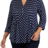 Top 10 🌟 Kim Rogers® Plus Size 3/4 Sleeve Henley Dot Paisle Top 😀