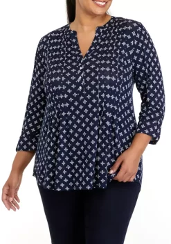 Top 10 🌟 Kim Rogers® Plus Size 3/4 Sleeve Henley Dot Paisle Top 😀
