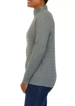 Coupon 😀 Kim Rogers® 👩 Women's Long Sleeve Turtleneck Button Cable Sweater 🤩 -Kim Rogers® Shop Belk 1954