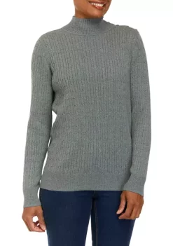 Coupon 😀 Kim Rogers® 👩 Women's Long Sleeve Turtleneck Button Cable Sweater 🤩 -Kim Rogers® Shop Belk 1955