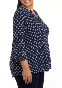 Top 10 🌟 Kim Rogers® Plus Size 3/4 Sleeve Henley Dot Paisle Top 😀 -Kim Rogers® Shop Belk 196