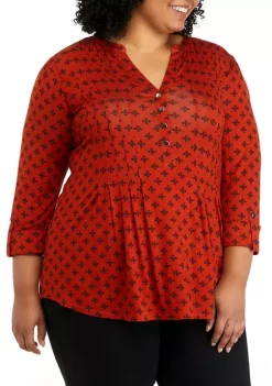 Top 10 🌟 Kim Rogers® Plus Size 3/4 Sleeve Henley Dot Paisle Top 😀 -Kim Rogers® Shop Belk 198