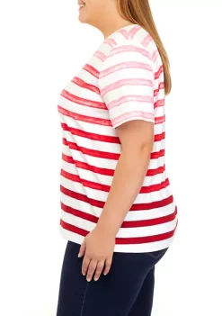 New 😀 Kim Rogers® Plus Size Ombré Striped Short Sleeve Round Neck T-Shirt ⭐ -Kim Rogers® Shop Belk 2008