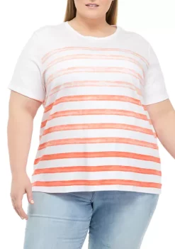 New 😀 Kim Rogers® Plus Size Ombré Striped Short Sleeve Round Neck T-Shirt ⭐ -Kim Rogers® Shop Belk 2010