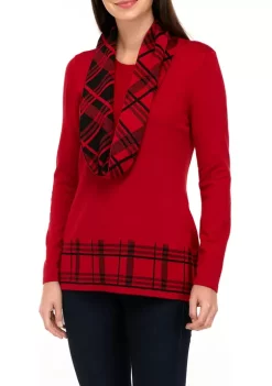 Best deal 😀 Kim Rogers® Petite Long Sleeve Sweater with Printed Scarf ⌛ -Kim Rogers® Shop Belk 203