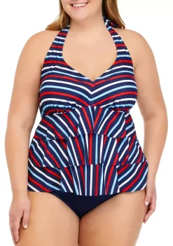 Deals 🧨 Kim Rogers® Plus Size Triple Ruffle Halter Tankini Swim Top 😉 -Kim Rogers® Shop Belk 2034