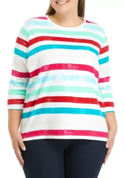 Budget 🌟 Kim Rogers® Plus Size 3/4 Sleeve Printed V-Neck T-Shirt ✨ -Kim Rogers® Shop Belk 2039